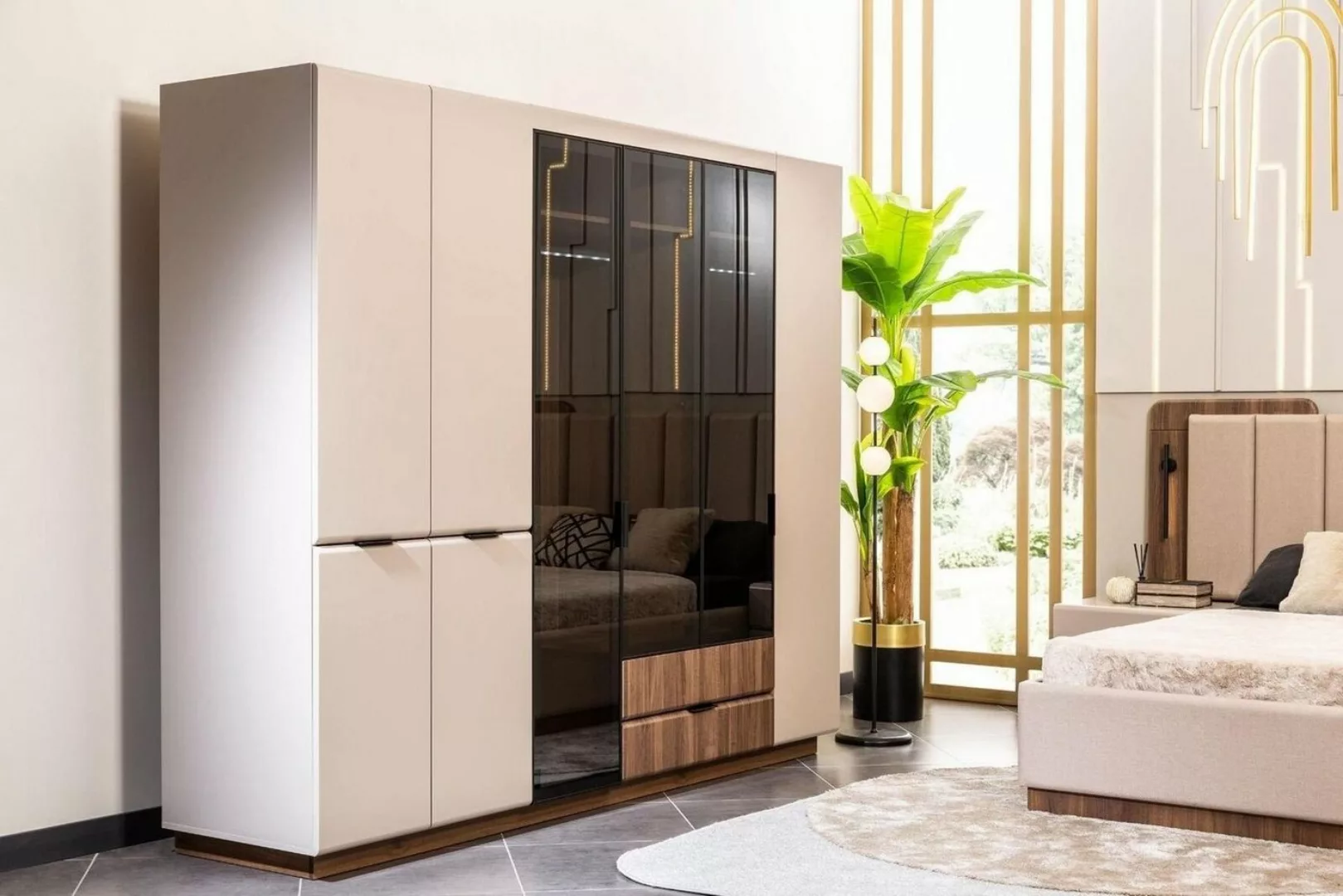 JVmoebel Kleiderschrank Kleiderschrank Holzschrank Beige Schlafzimmerschran günstig online kaufen