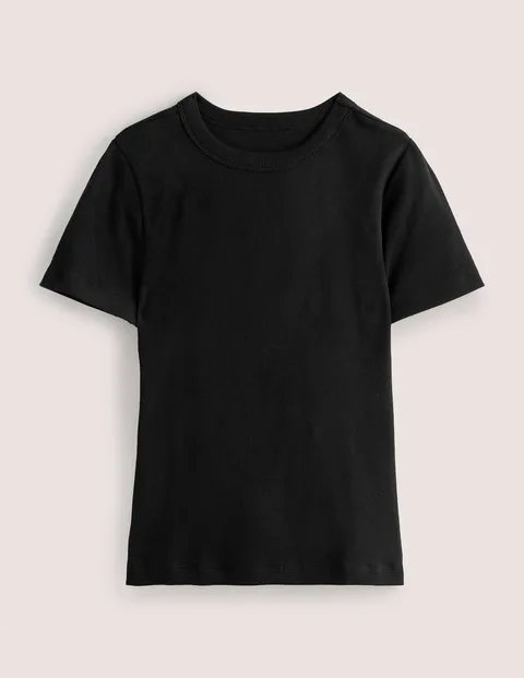 Geripptes T-Shirt mit Rundhalsausschnitt Damen Boden, Schwarz günstig online kaufen