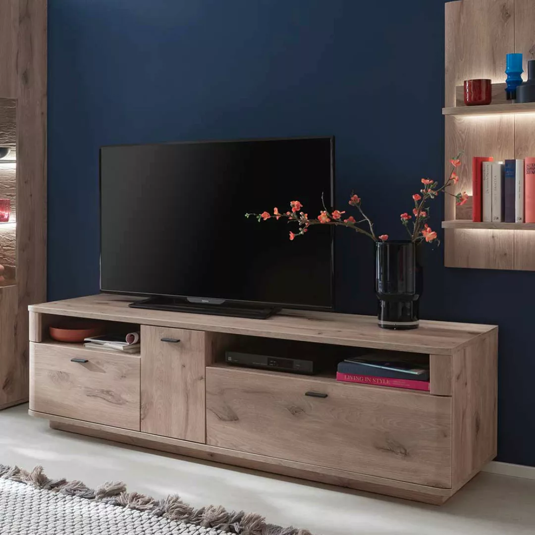 Fernsehmöbel in Wildeichefarben zwei Schubladen und Tür günstig online kaufen