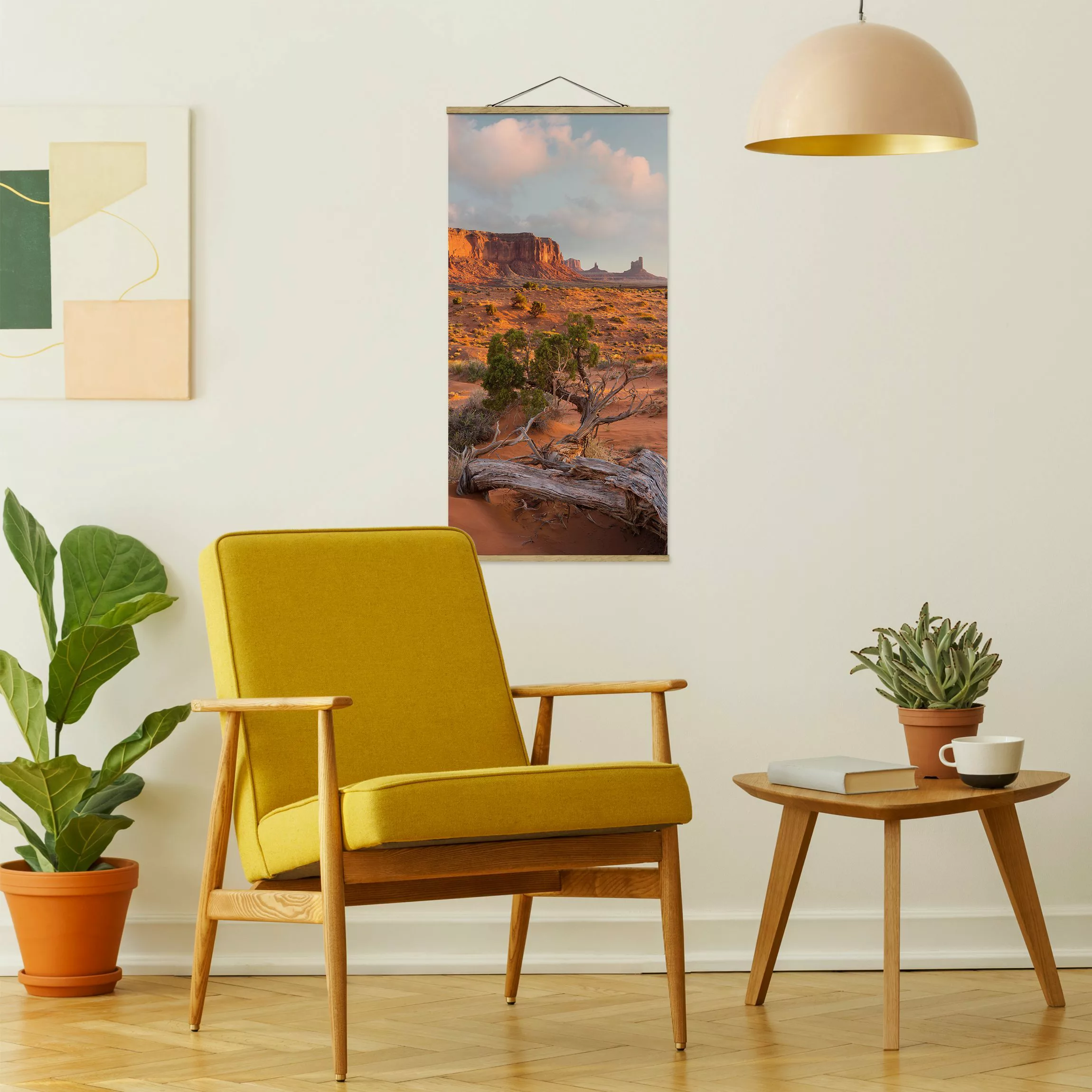 Stoffbild Berge mit Posterleisten - Hochformat Monument Valley Navajo Triba günstig online kaufen