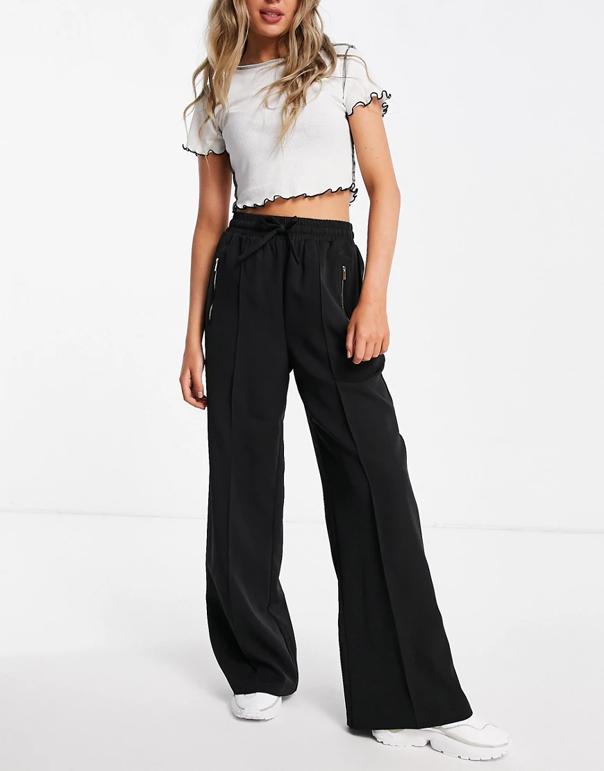 New Look – Hose in Schwarz mit weitem Bein und Reißverschlussdetail günstig online kaufen