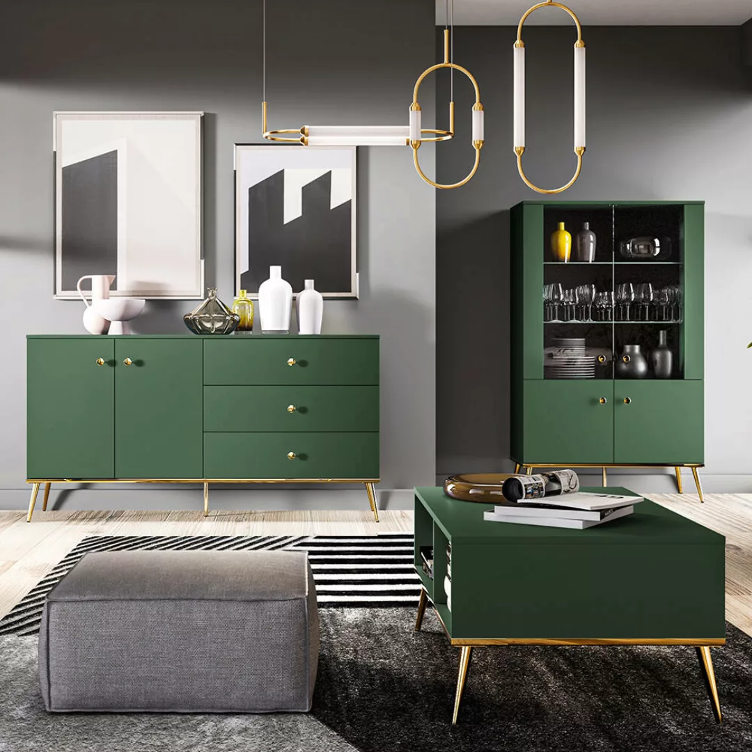 Wohnzimmermöbel grün FASANO-131, modern, 3-teilig mit Couchtisch günstig online kaufen