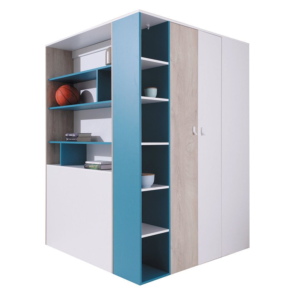 Lomadox Kleiderschrank PITTSBURGH-133 begehbar, 135x135cm, weiß/Eiche/blau günstig online kaufen