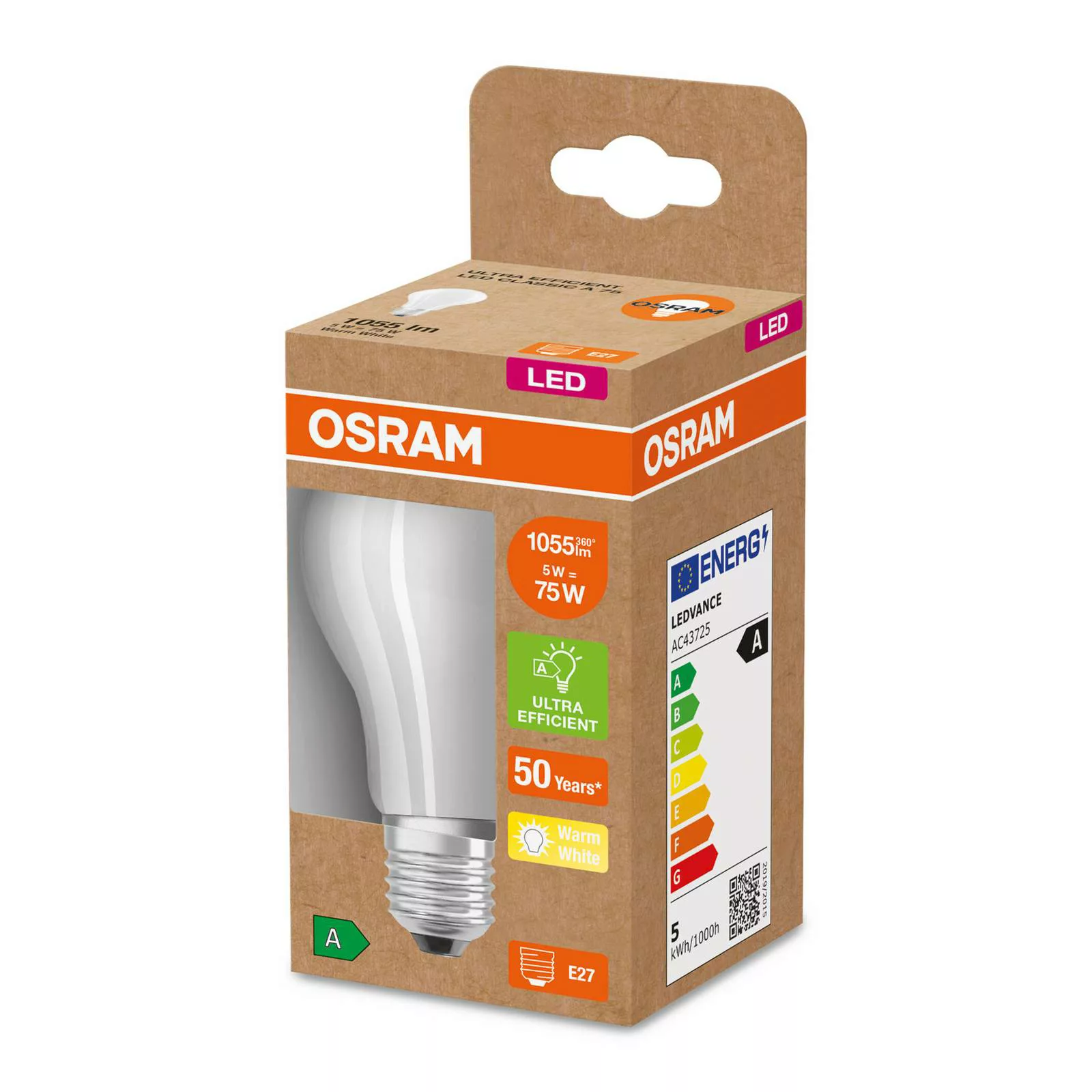 Osram LED Lampe ersetzt 75W E27 Birne - A60 in Weiß 5W 1055lm 3000K 1er Pac günstig online kaufen