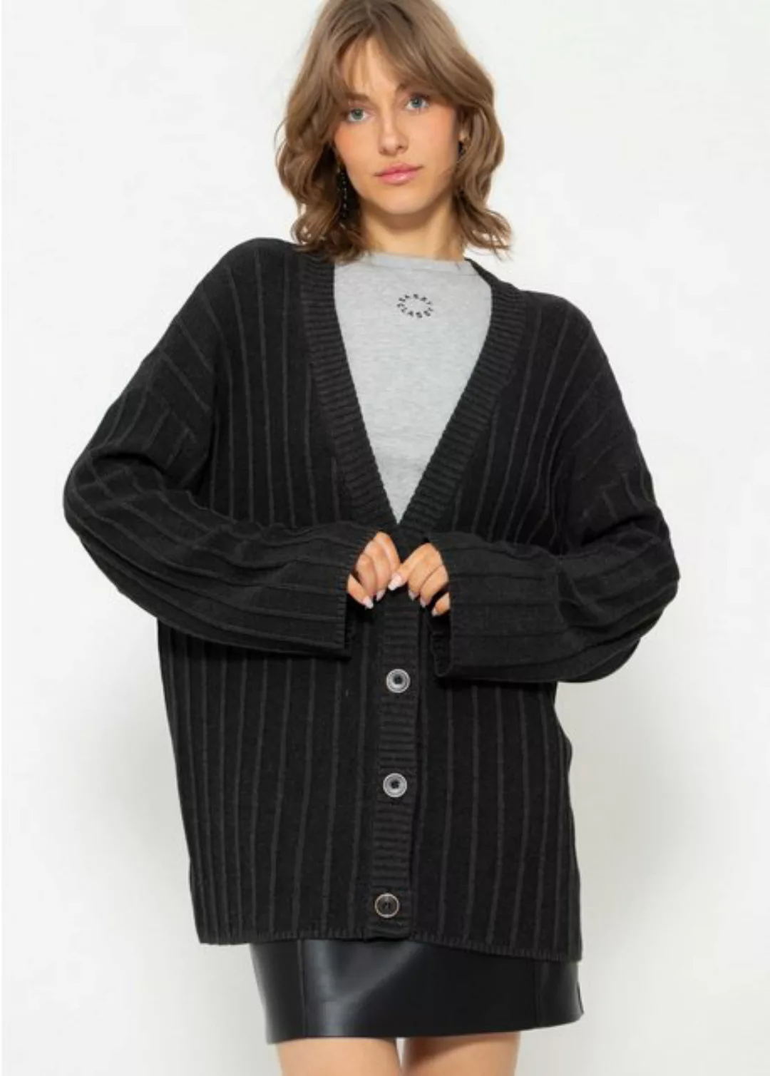 SASSYCLASSY Cardigan Lässiger fließender Cardigan mit Rippenstruktur Oversi günstig online kaufen