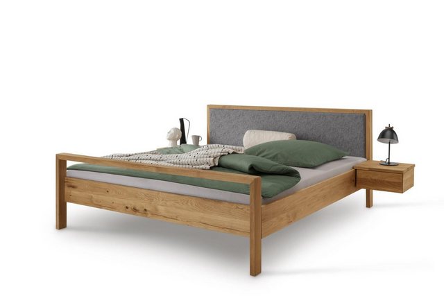 Natur24 Bett Doppelbett Bett Aalbe 200x200 Eiche Massiv Filz-Kopfteil günstig online kaufen