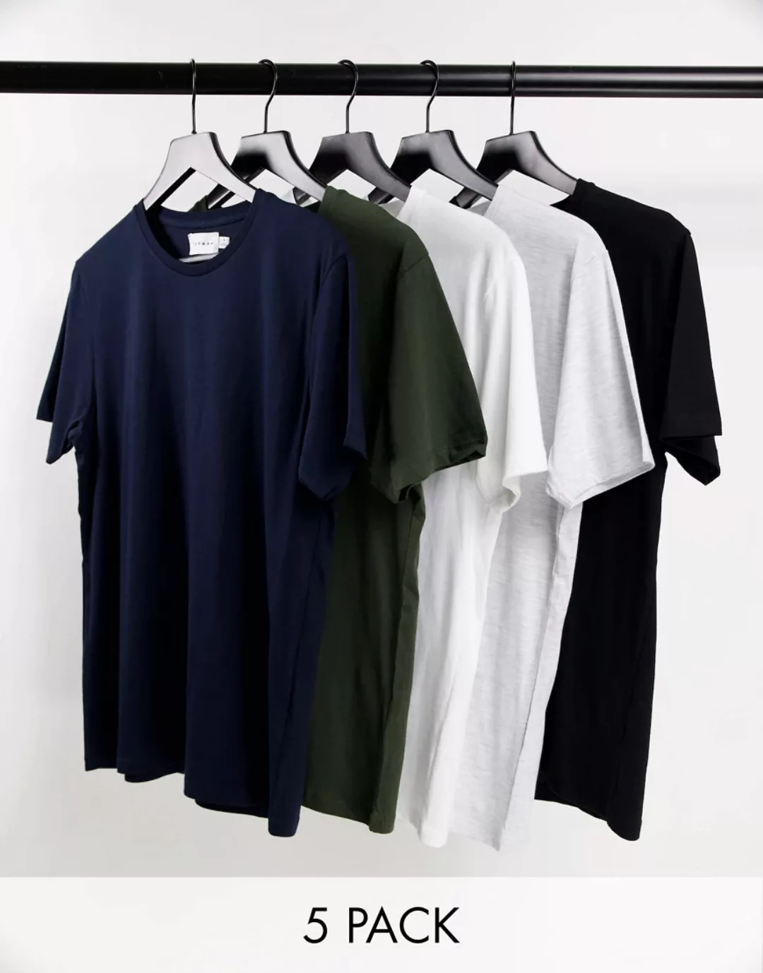 Topman – 5er-Pack T-Shirts in mehreren Farben mit klassischer Passform-Mehr günstig online kaufen