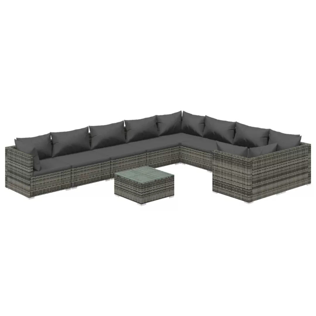 Vidaxl 10-tlg. Garten-lounge-set Mit Kissen Poly Rattan Grau günstig online kaufen