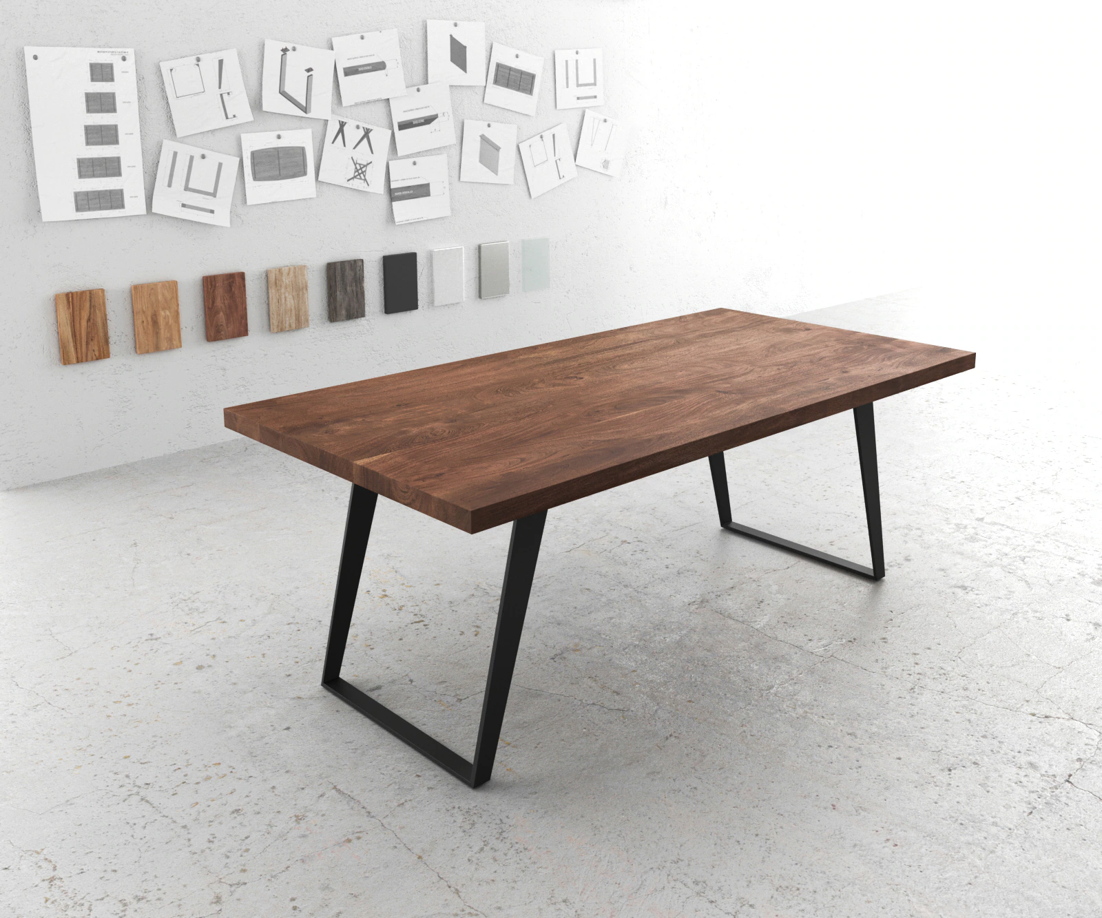 Esstisch Edge 200x100 XL Akazie Braun Metall Schräg günstig online kaufen