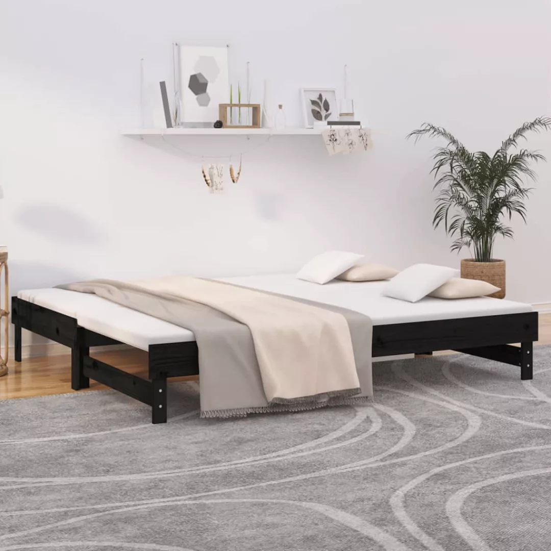 Vidaxl Tagesbett Ausziehbar Schwarz 2x(100x200) Cm Massivholz Kiefer günstig online kaufen