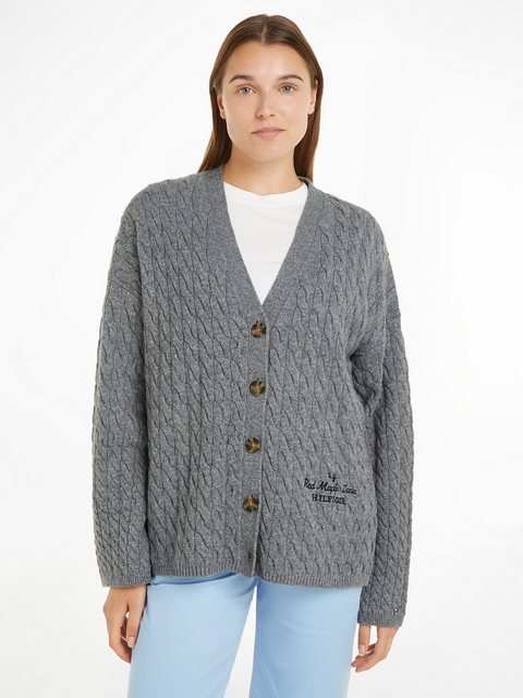 Tommy Hilfiger Strickjacke WOOL BLEND CABLE V-NK CARDI mit Zopfmuster günstig online kaufen