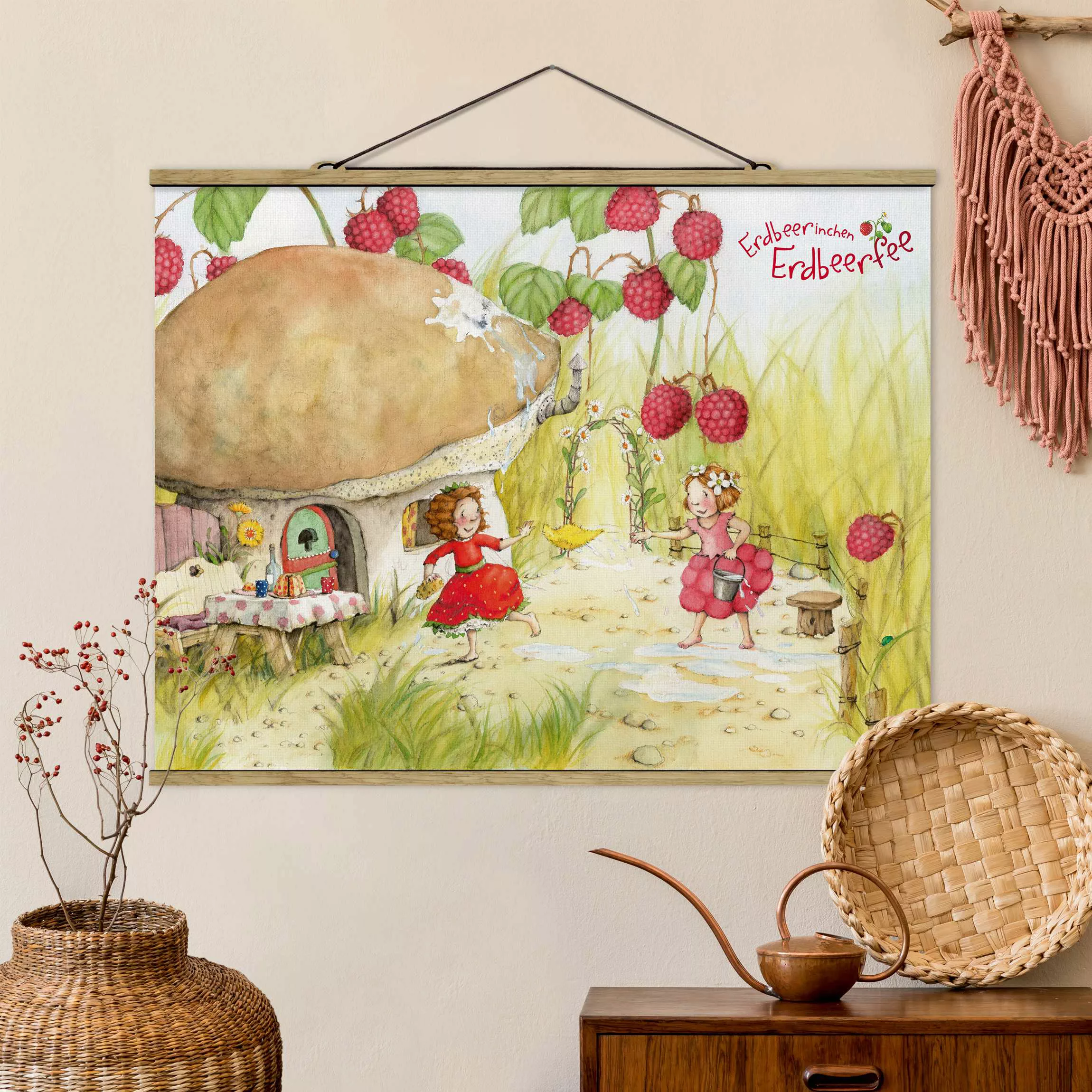 Stoffbild Kinderzimmer mit Posterleisten - Querformat Erdbeerinchen Erdbeer günstig online kaufen