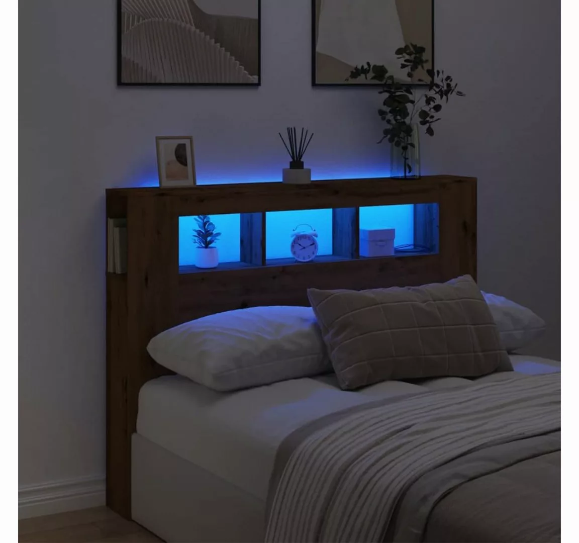 vidaXL Bett, LED-Kopfteil Artisan-Eiche 140x18,5x103,5 cm Holzwerkstoff günstig online kaufen