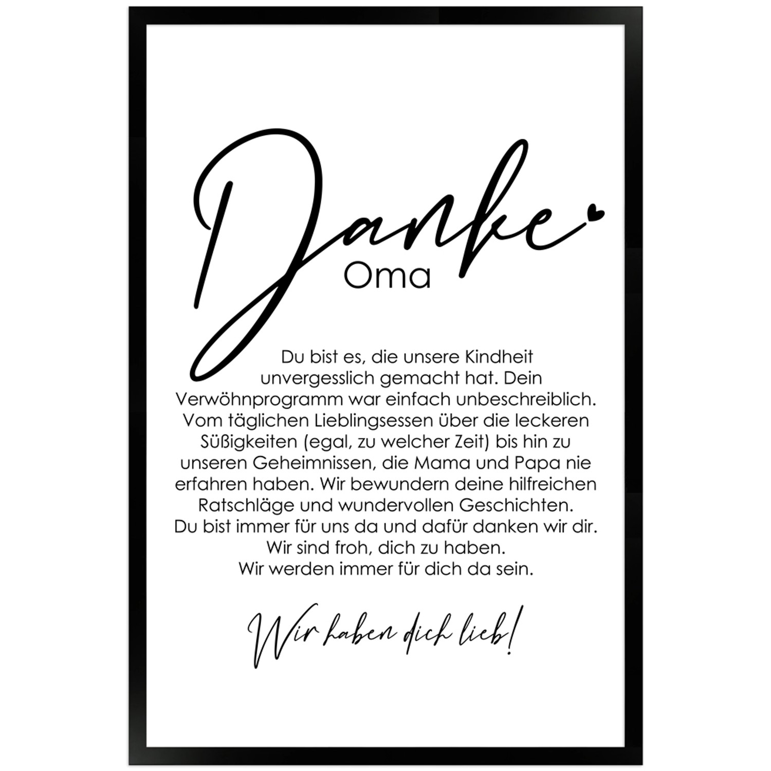 WANDStyle Gerahmtes Poster Danke Oma 40 x 60 cm Geschenkidee für Mehrere Pe günstig online kaufen