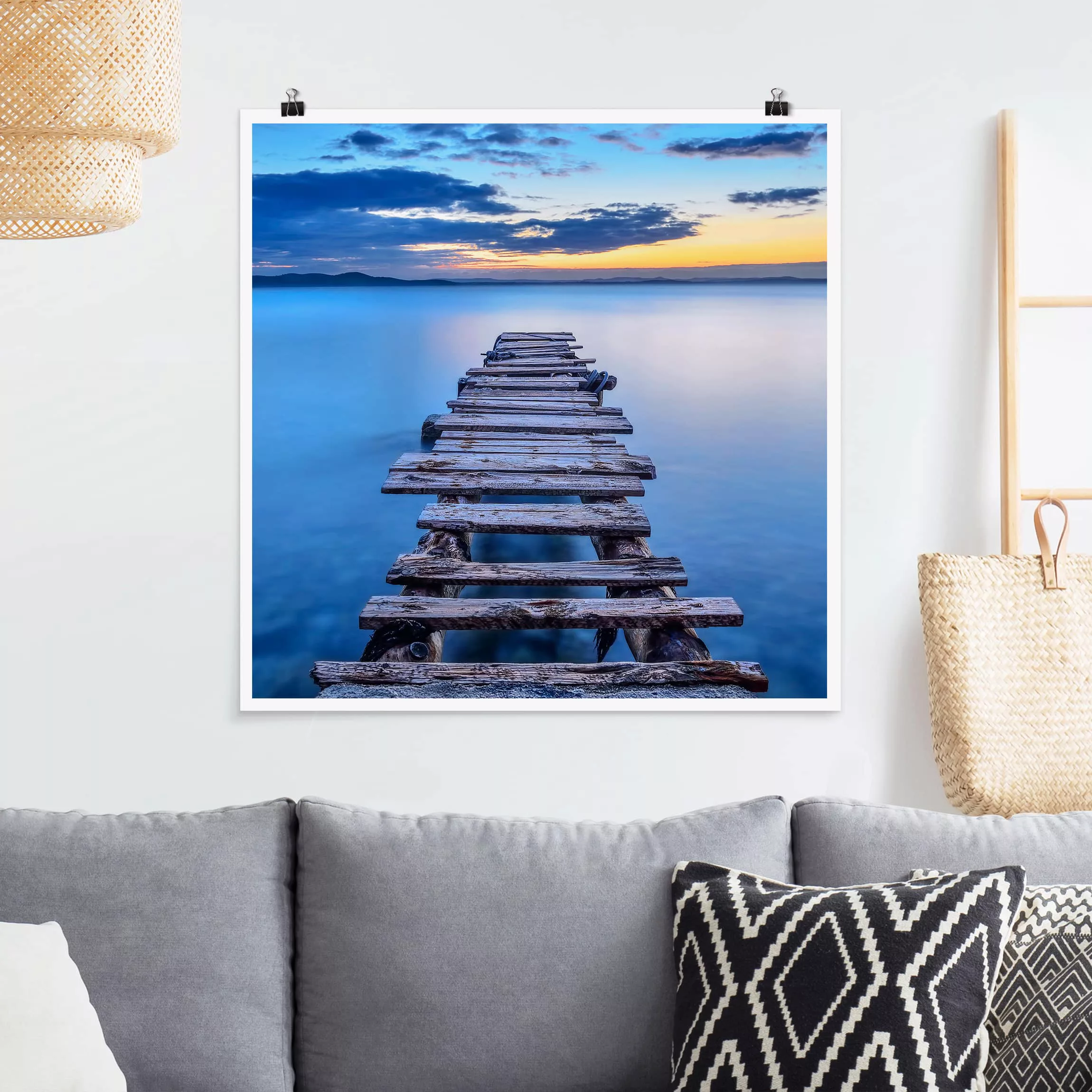 Poster Strand - Quadrat Steg ins ruhige Meer günstig online kaufen