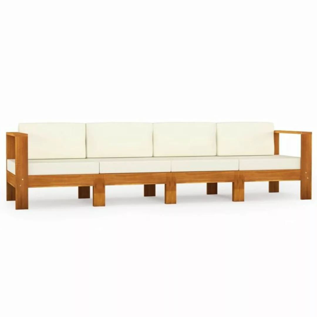 furnicato Loungesofa 4-Sitzer-Gartensofa mit Cremeweißen Auflagen Massivhol günstig online kaufen