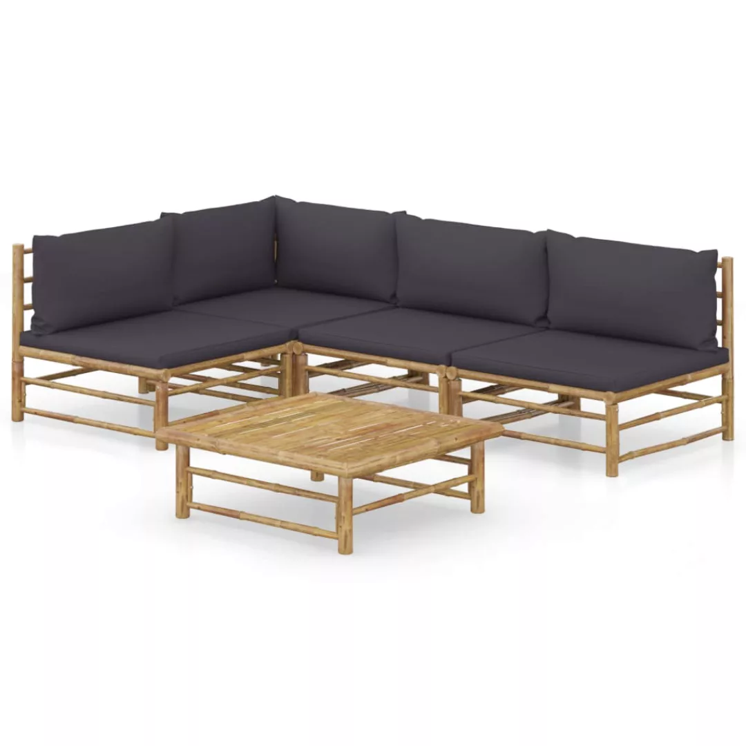 vidaXL 5-tlg Garten-Lounge-Set mit Dunkelgrauen Kissen Bambus Modell 4 günstig online kaufen