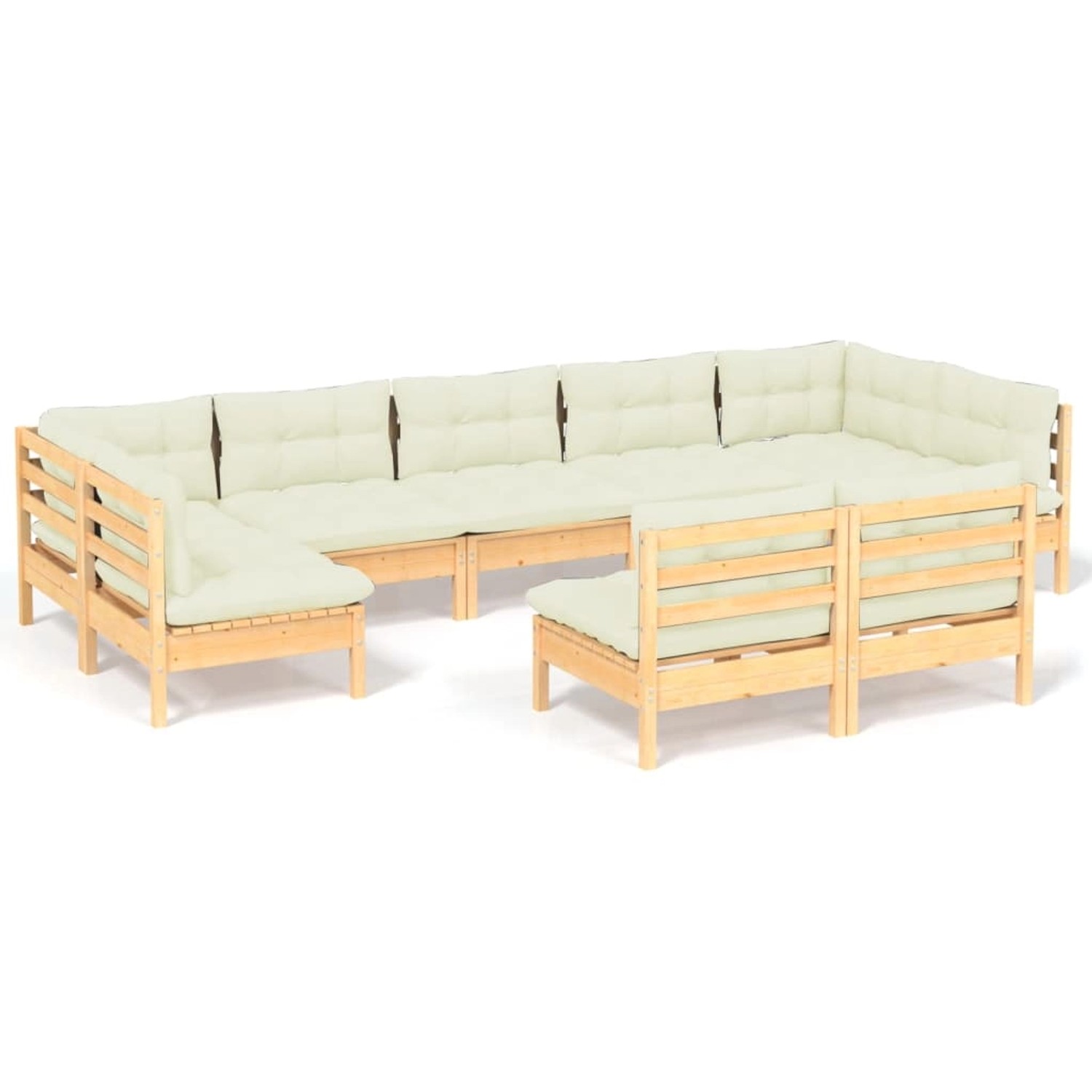 9-tlg. Garten-lounge-set Mit Creme Kissen Massivholz Kiefer günstig online kaufen