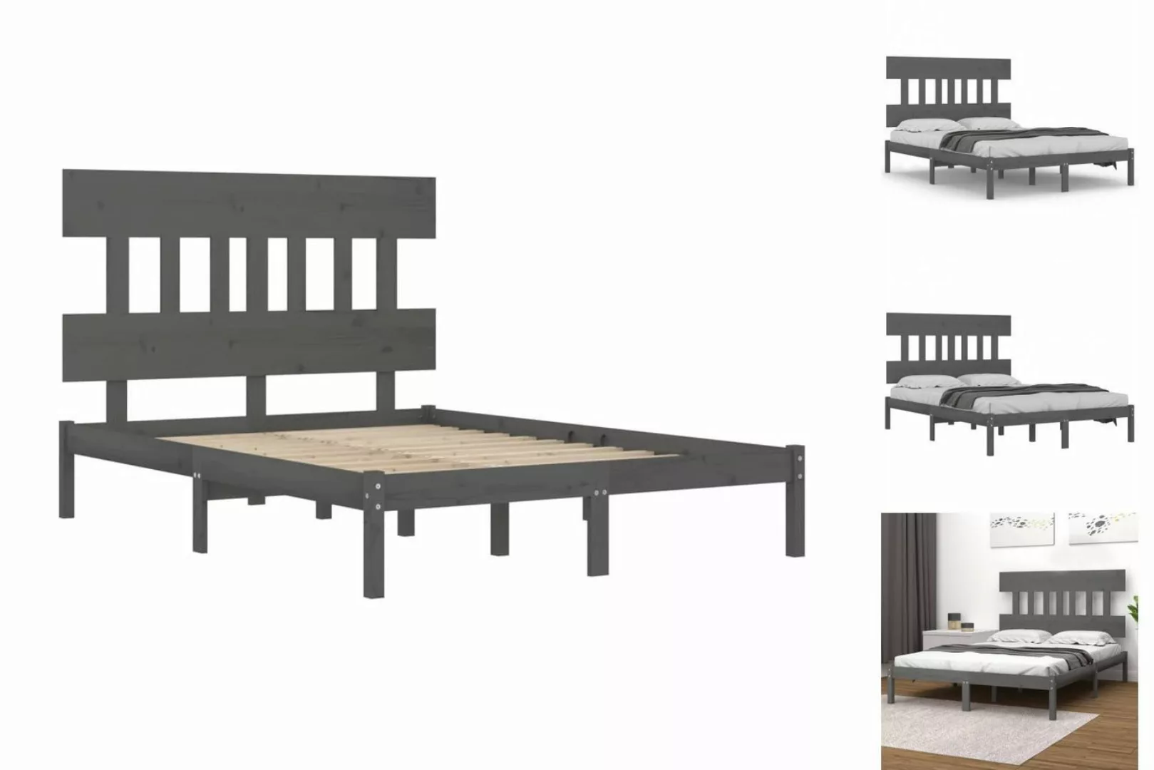 vidaXL Bettgestell Massivholzbett Grau 200x200 cm Bett Bettgestell Doppelbe günstig online kaufen