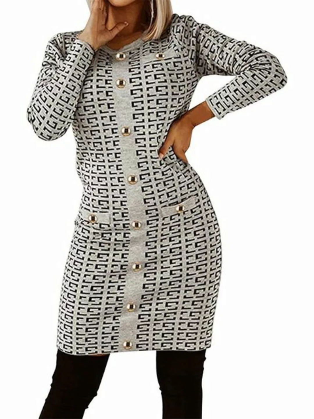 FIDDY Blusenkleid Damen Casual Langarm Sexy Slim Fit Sweatshirt Kleid Rundh günstig online kaufen