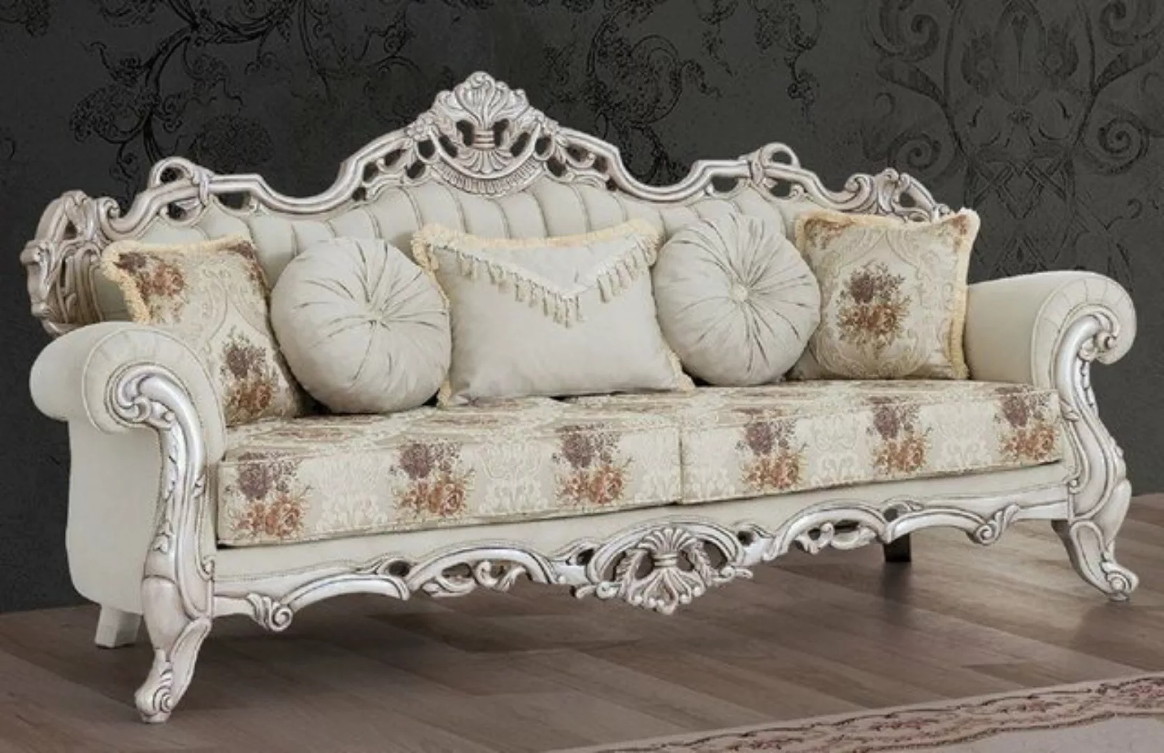 Casa Padrino Sofa Luxus Barock Sofa Cremefarben / Beige / Mehrfarbig / Anti günstig online kaufen