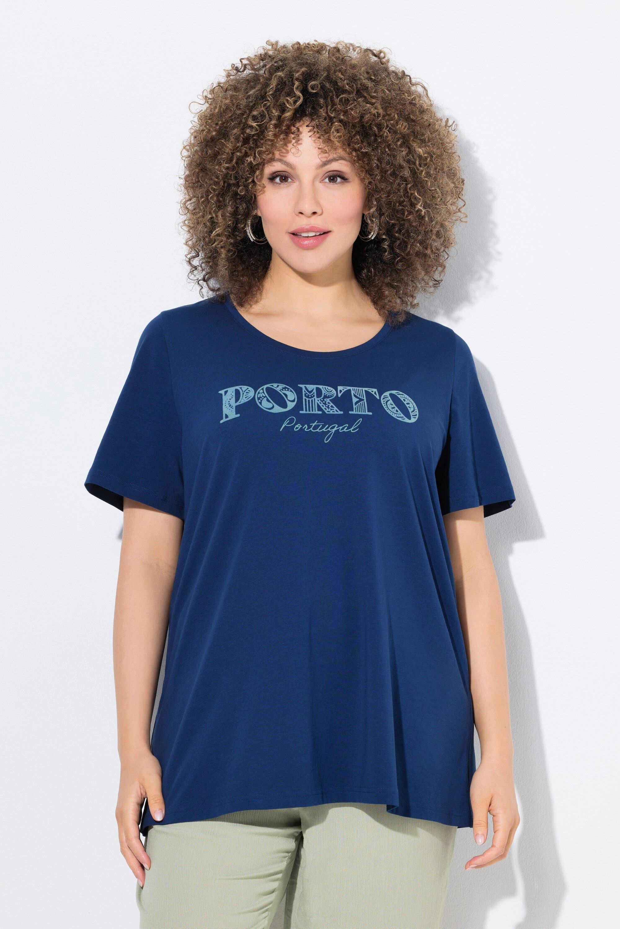 Ulla Popken T-Shirt T-Shirt A-Linie V-Ausschnitt günstig online kaufen