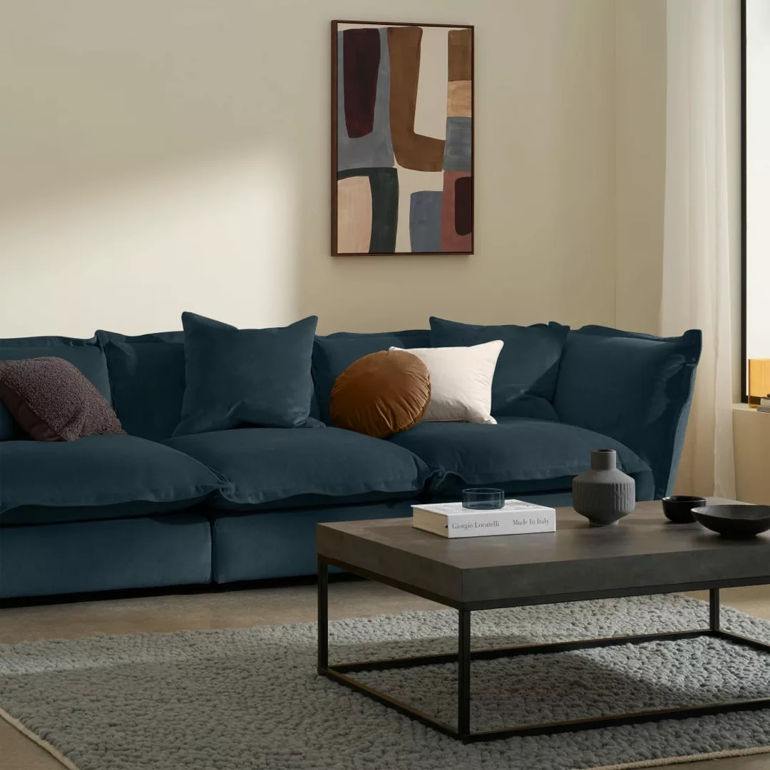 Fernsby 3-Sitzer Sofa, recycelter Samt in Marineblau - MADE.com günstig online kaufen