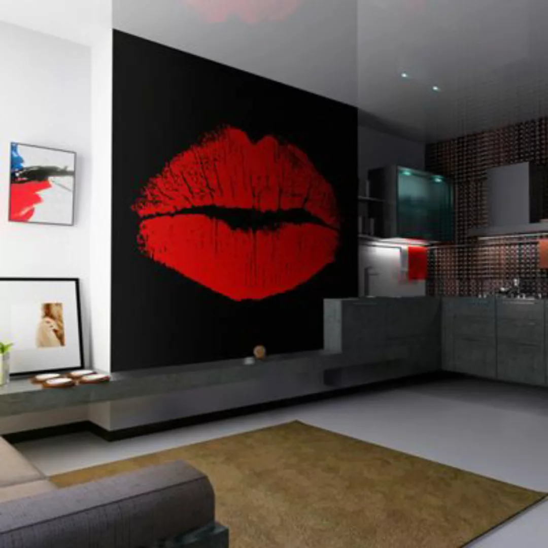artgeist Fototapete Sensual lips schwarz/rot Gr. 300 x 231 günstig online kaufen