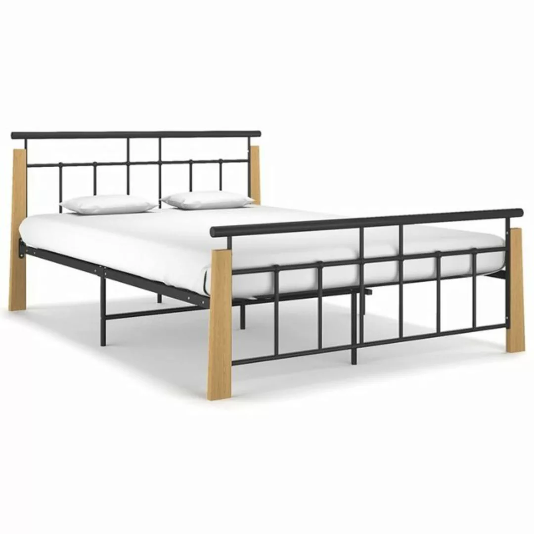 furnicato Bett Bettgestell Metall und Massivholz Eiche 140x200 cm günstig online kaufen