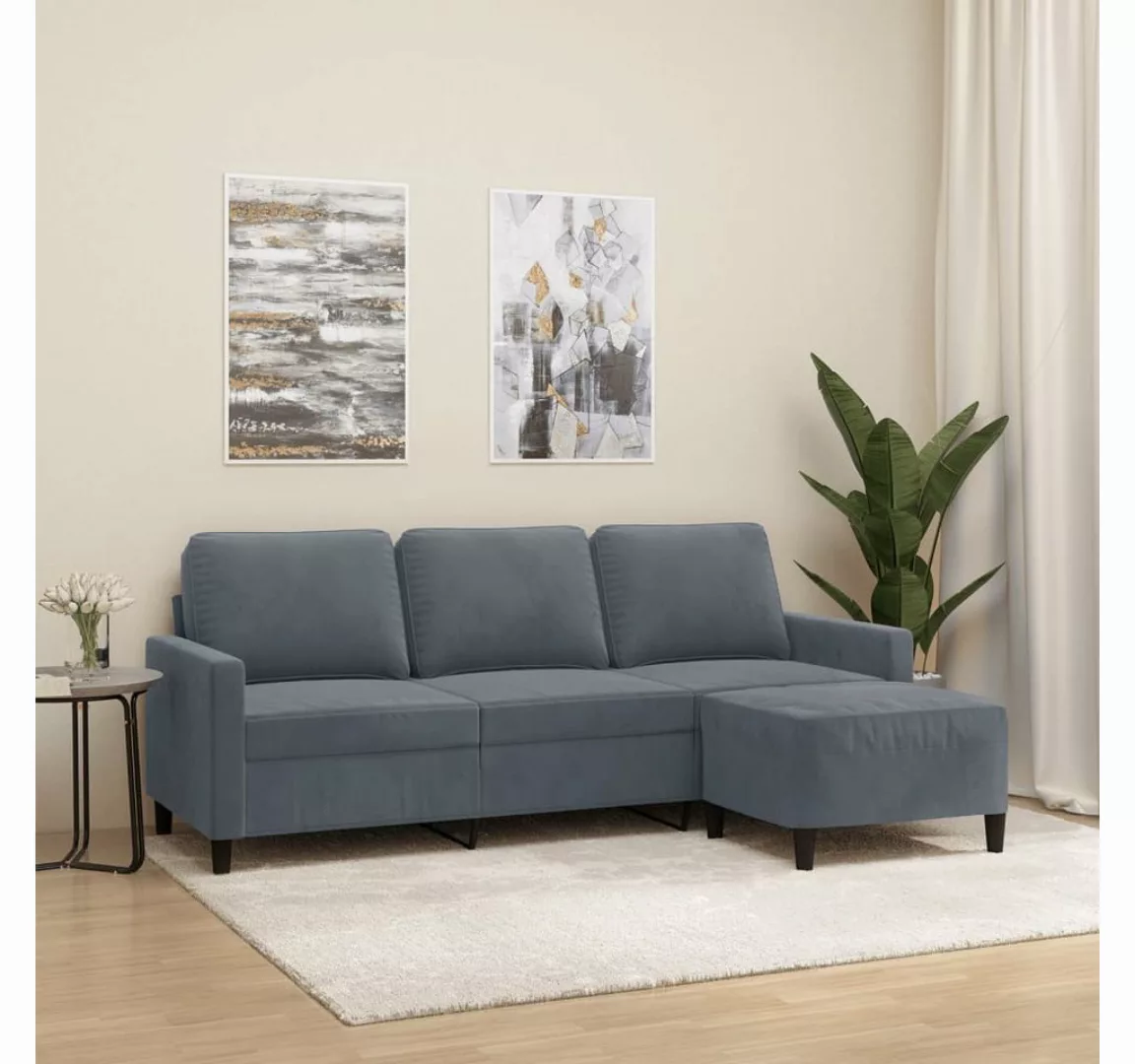 vidaXL Sofa 3-Sitzer-Sofa mit Hocker Samt, Dunkelgrau günstig online kaufen