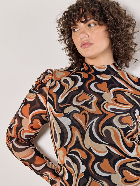 Apricot Mesh-Top Retro-Blusentop, mit Herzprint günstig online kaufen