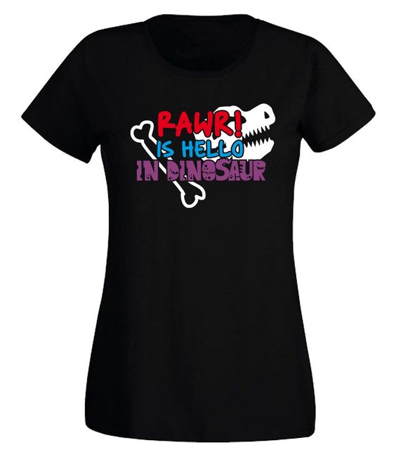 G-graphics T-Shirt Damen T-Shirt - RAWR is hello in dinosaur Slim-fit-Shirt günstig online kaufen