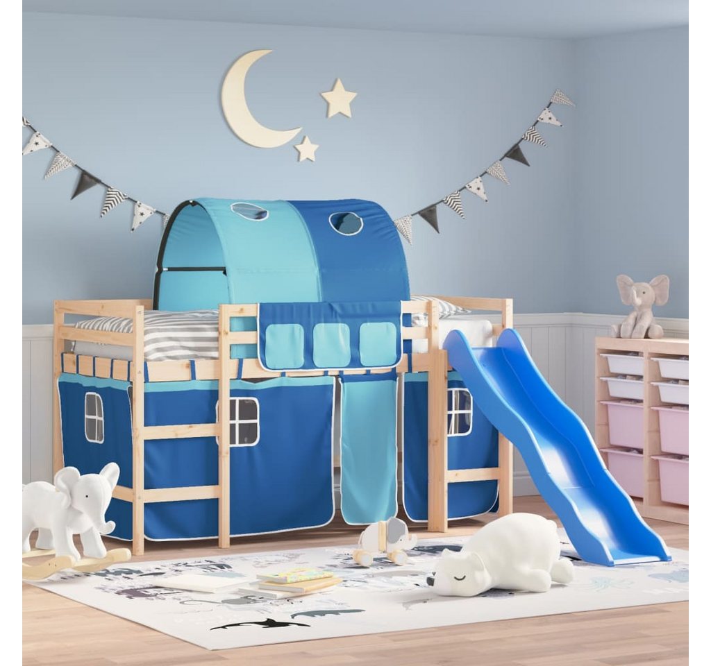 vidaXL Kinderbett Kinderhochbett mit Tunnel Blau 80x200 cm Massivholz Kiefe günstig online kaufen