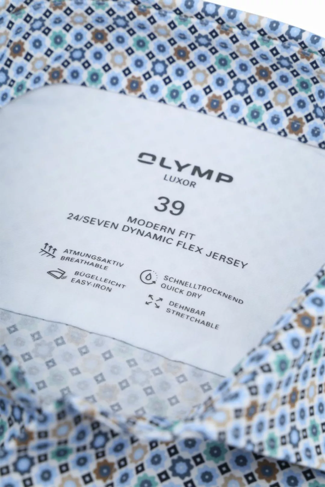 OLYMP Luxor Hemd Stretch Druck Blau - Größe 44 günstig online kaufen