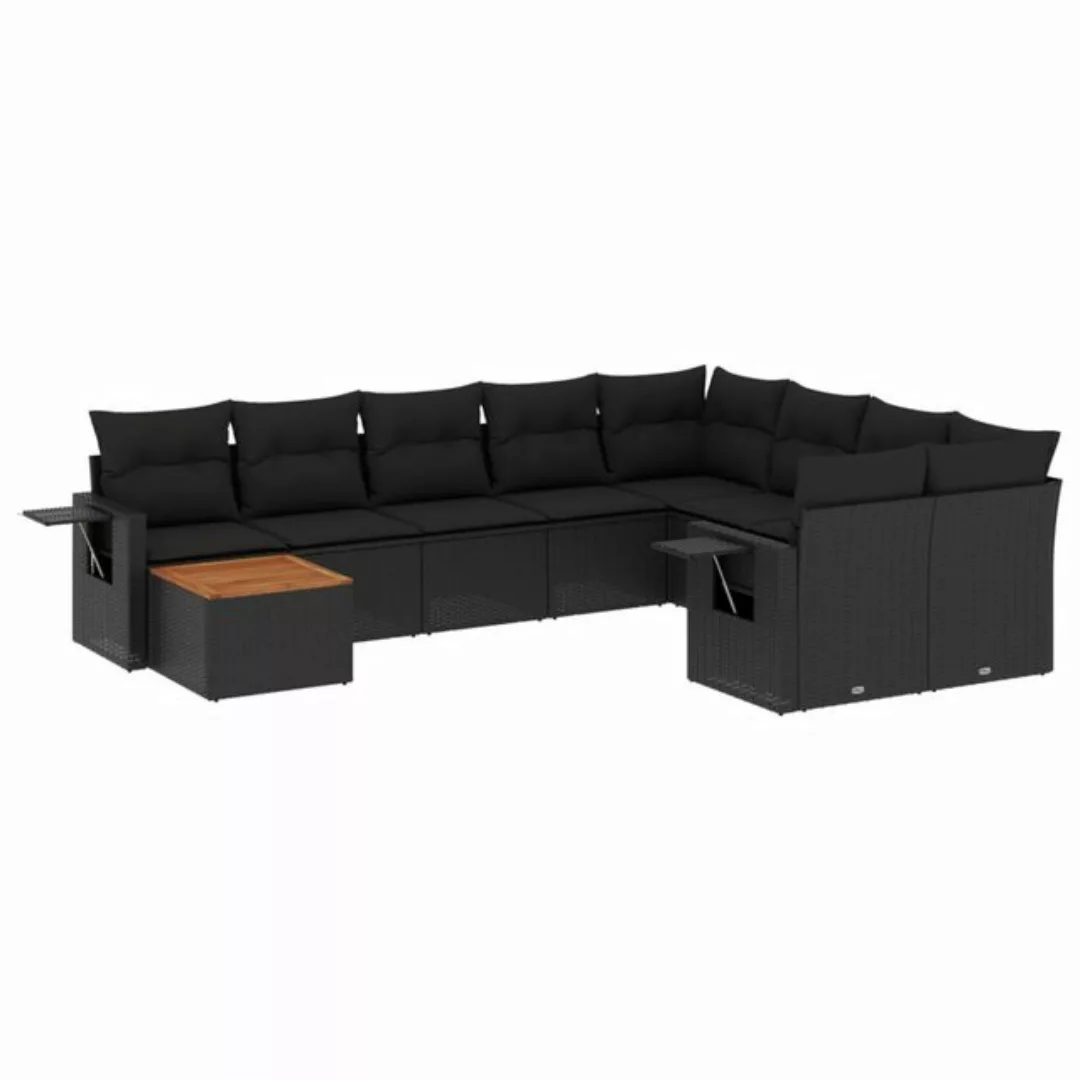 vidaXL Sofaelement 10-tlg. Garten-Sofagarnitur mit Kissen Schwarz Poly Ratt günstig online kaufen