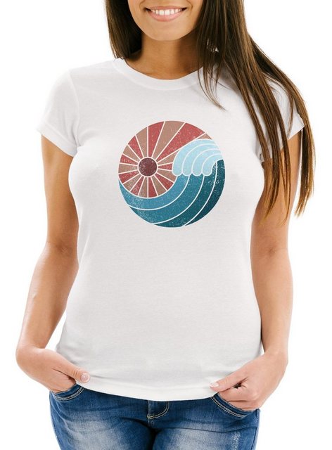 Neverless Print-Shirt Damen T-Shirt Welle Wave Sonne Sommer Retro Vintage P günstig online kaufen