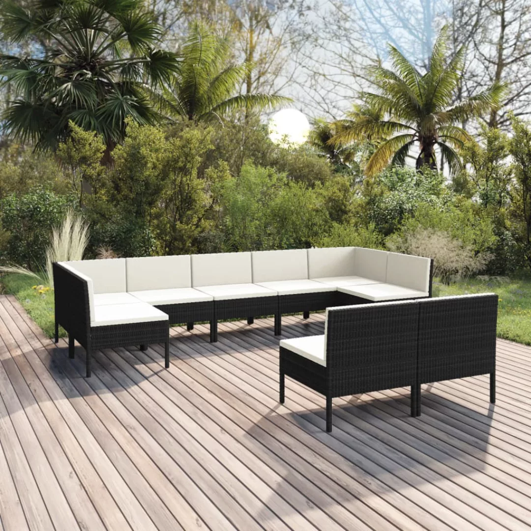 9-tlg. Garten-lounge-set Mit Auflagen Poly Rattan Schwarz günstig online kaufen