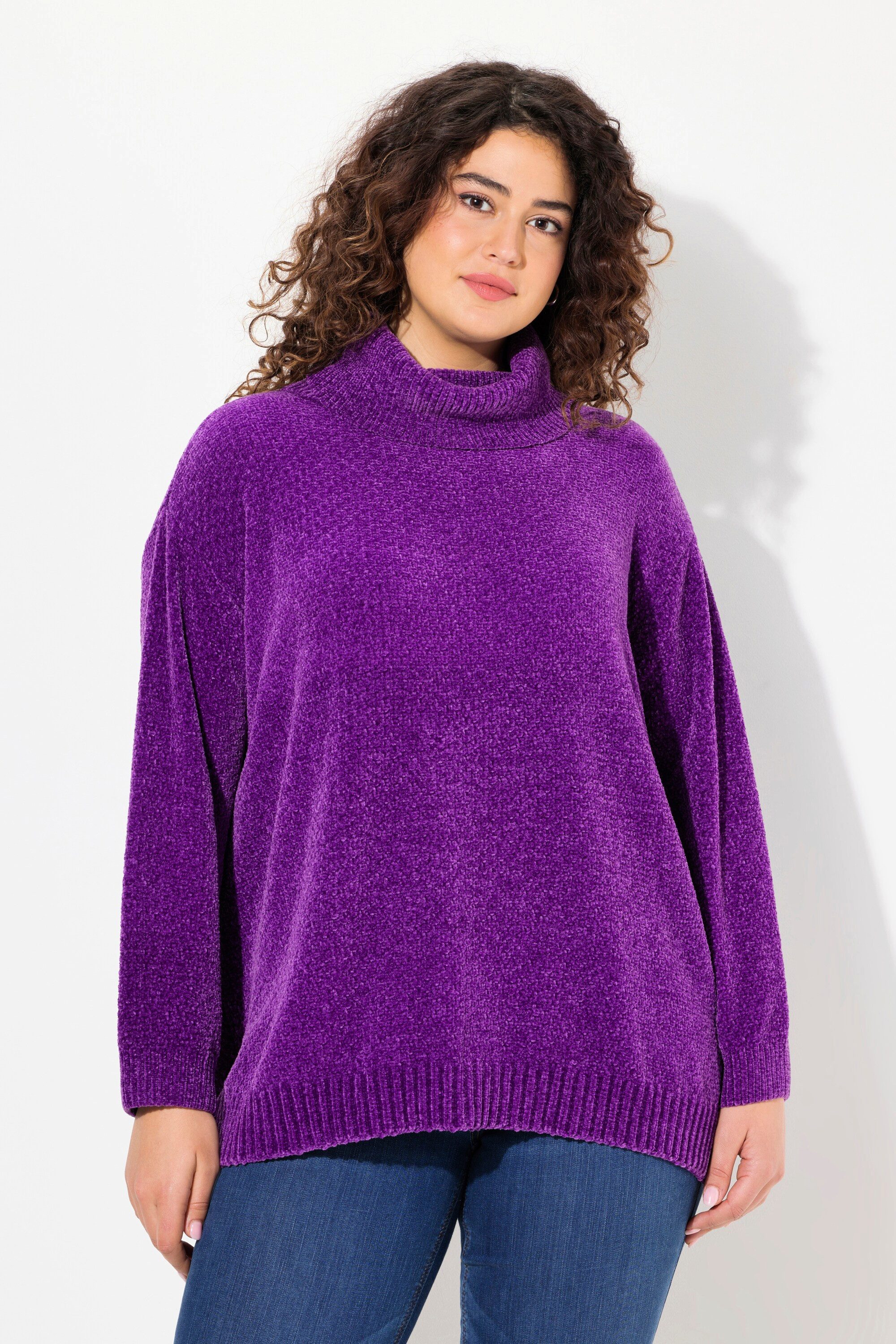 Ulla Popken Longpullover Chenille-Pullover Oversized Stehkragen günstig online kaufen