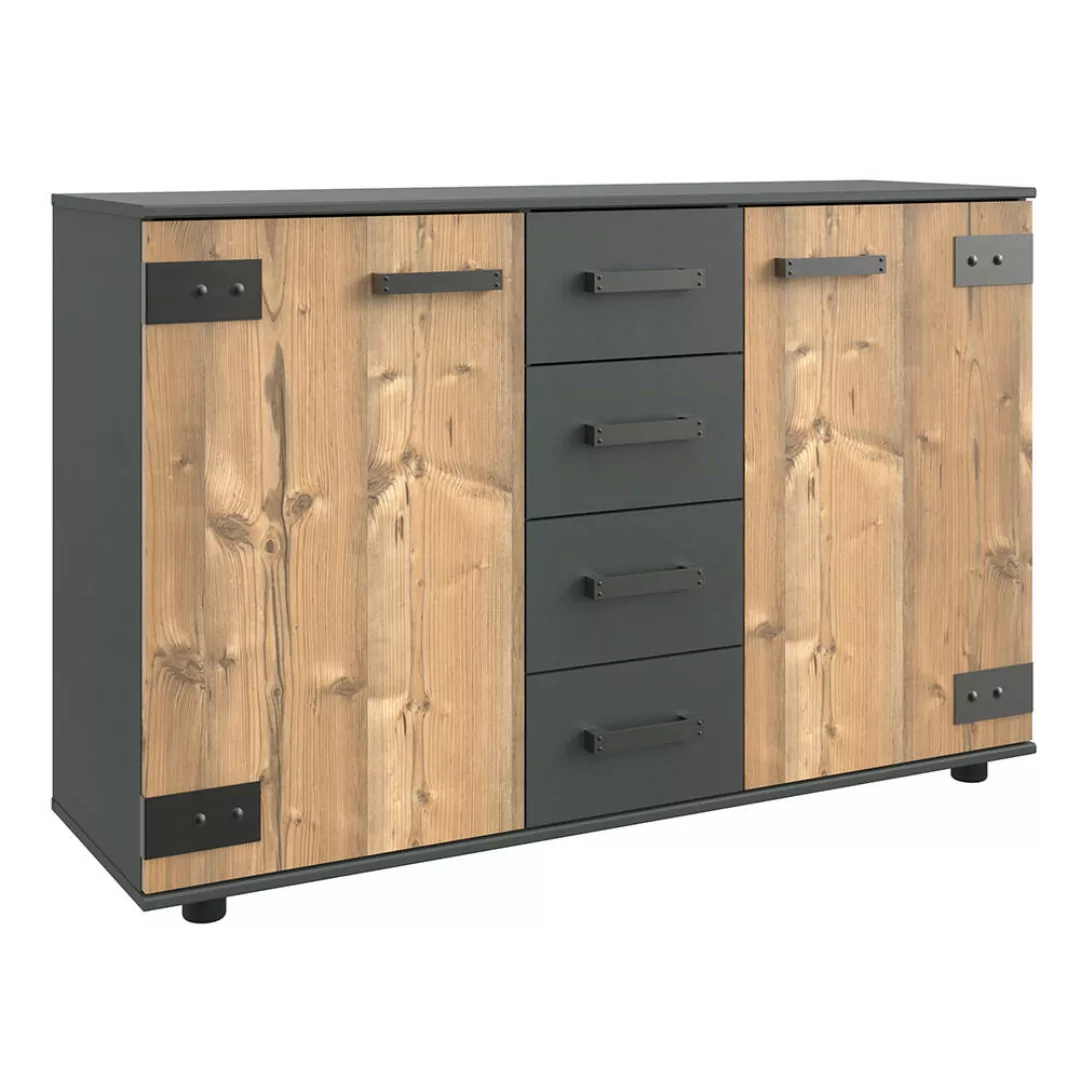 Sideboard Industrial Style 130cm graphit, Fichte SUNDERLAND-43 günstig online kaufen