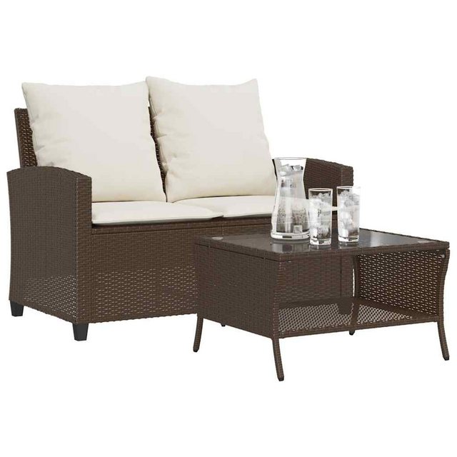 vidaXL Loungesofa Gartensofa 2-Sitzer mit Kissen & Tisch Grau Poly Rattan, günstig online kaufen