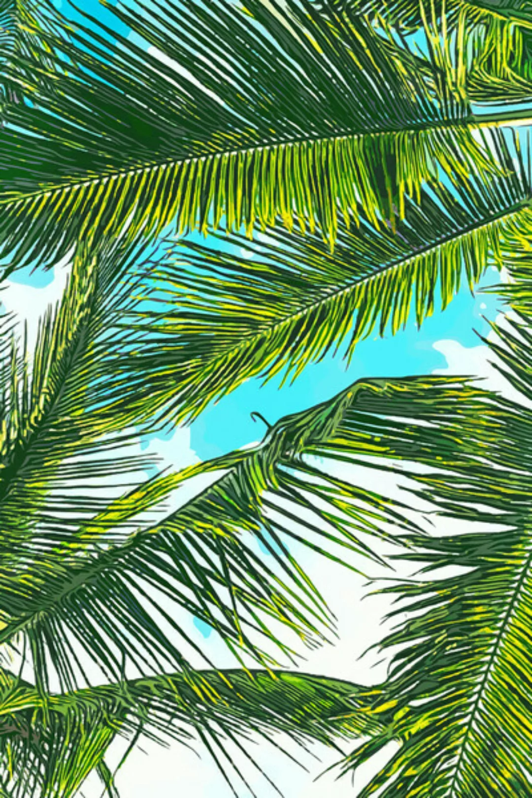 Poster / Leinwandbild - Life Under Palm Trees, Colorful Bohemian Beachy günstig online kaufen