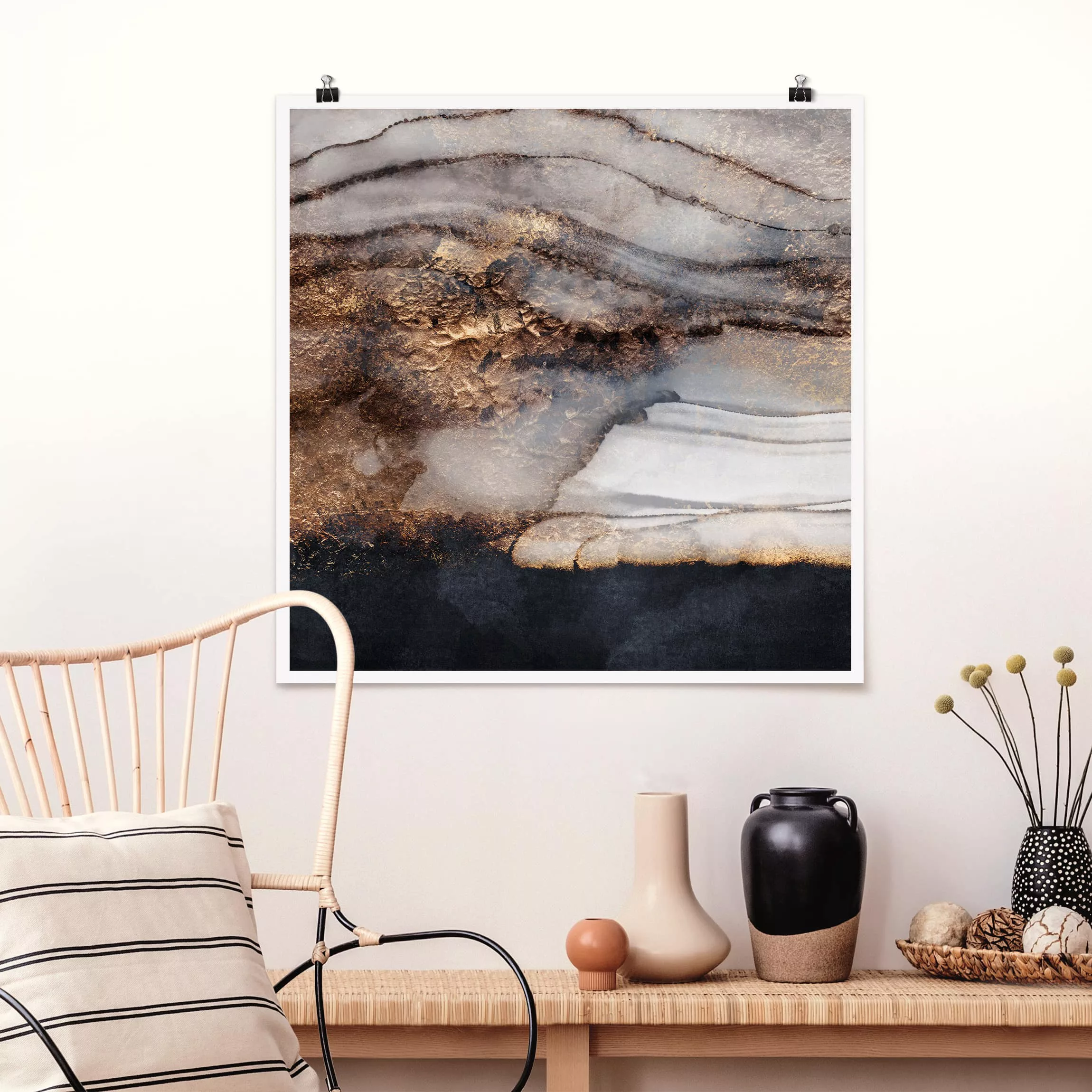 Poster Abstrakt - Quadrat Goldener Marmor gemalt günstig online kaufen