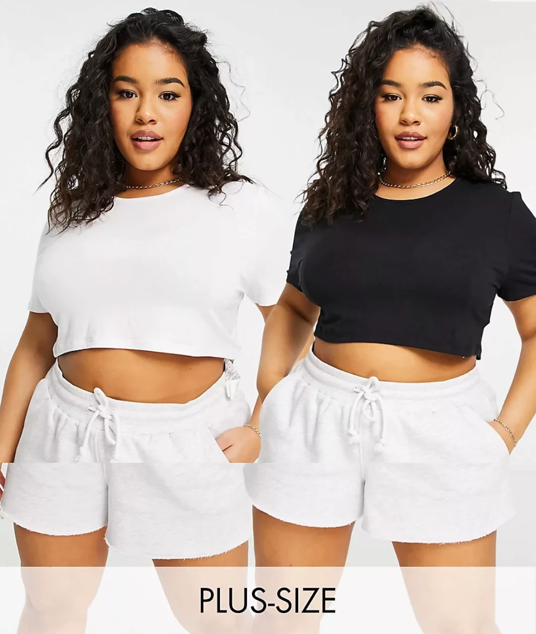 Missguided Plus – Basic-T-Shirt mit kurzem Schnitt in Schwarz und Weiß im 2 günstig online kaufen