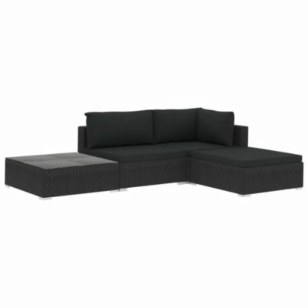 vidaXL 4-tlg. Garten-Lounge-Set mit Auflagen Poly Rattan Schwarz Garten-Lou günstig online kaufen