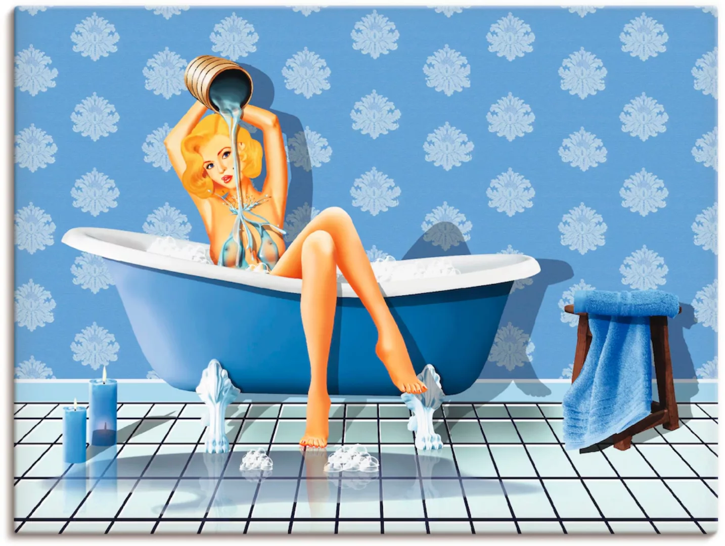 Artland Wandbild "Das sexy blaue Badezimmer", Frau, (1 St.), als Leinwandbi günstig online kaufen