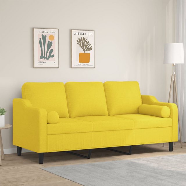 vidaXL Sofa 3-Sitzer-Sofa mit Zierkissen Hellgelb 180 cm Stoff günstig online kaufen