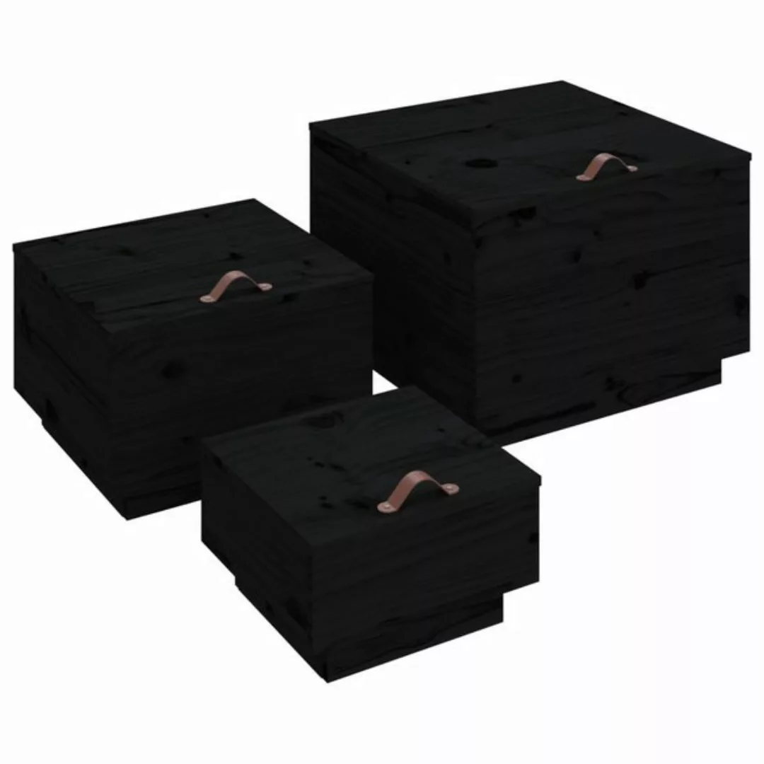 vidaXL Fächerschrank Aufbewahrungsboxen mit Deckeln 3 Stk. Schwarz Massivho günstig online kaufen