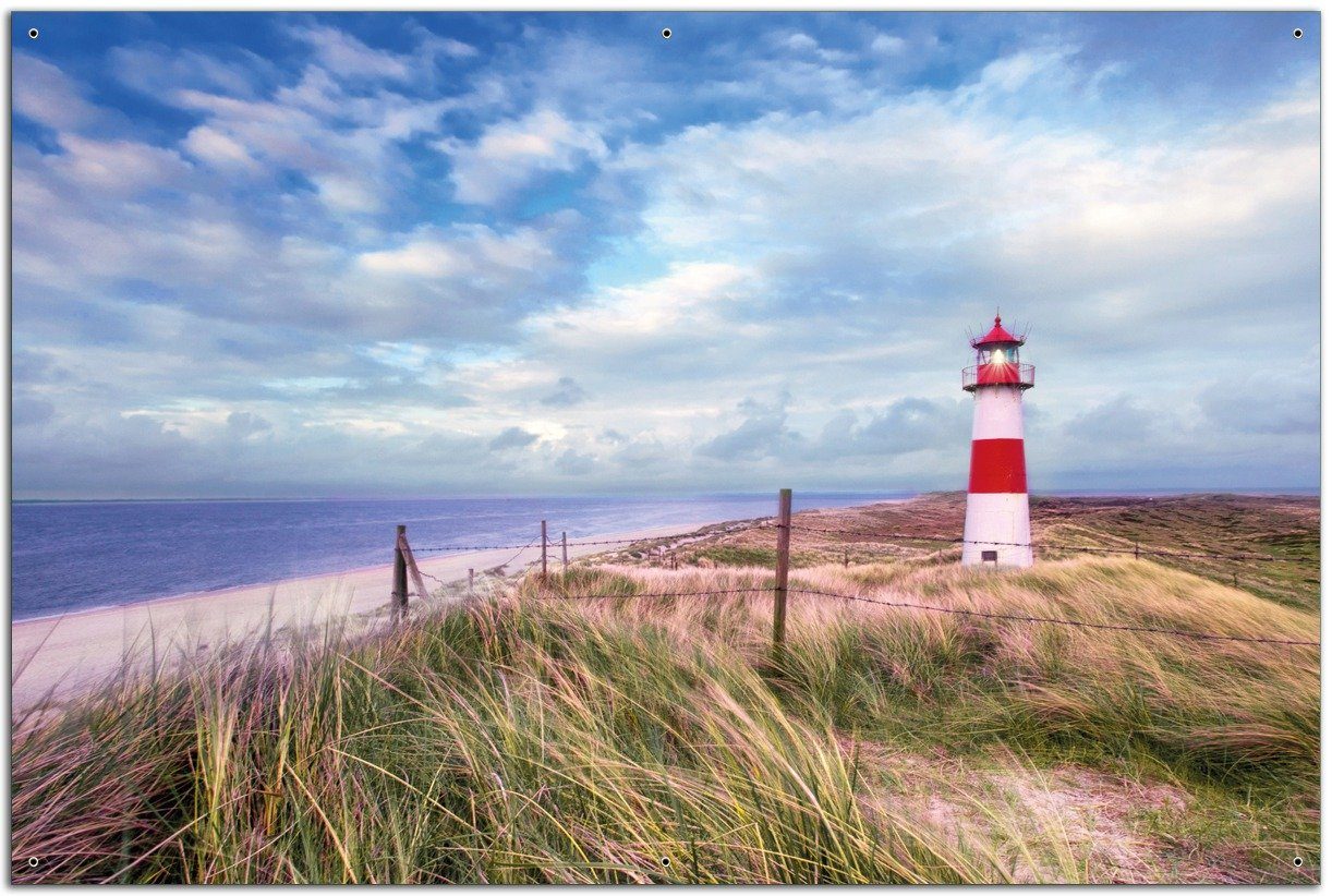 Wallario Sichtschutzzaunmatten Leuchtturm am Strand von günstig online kaufen