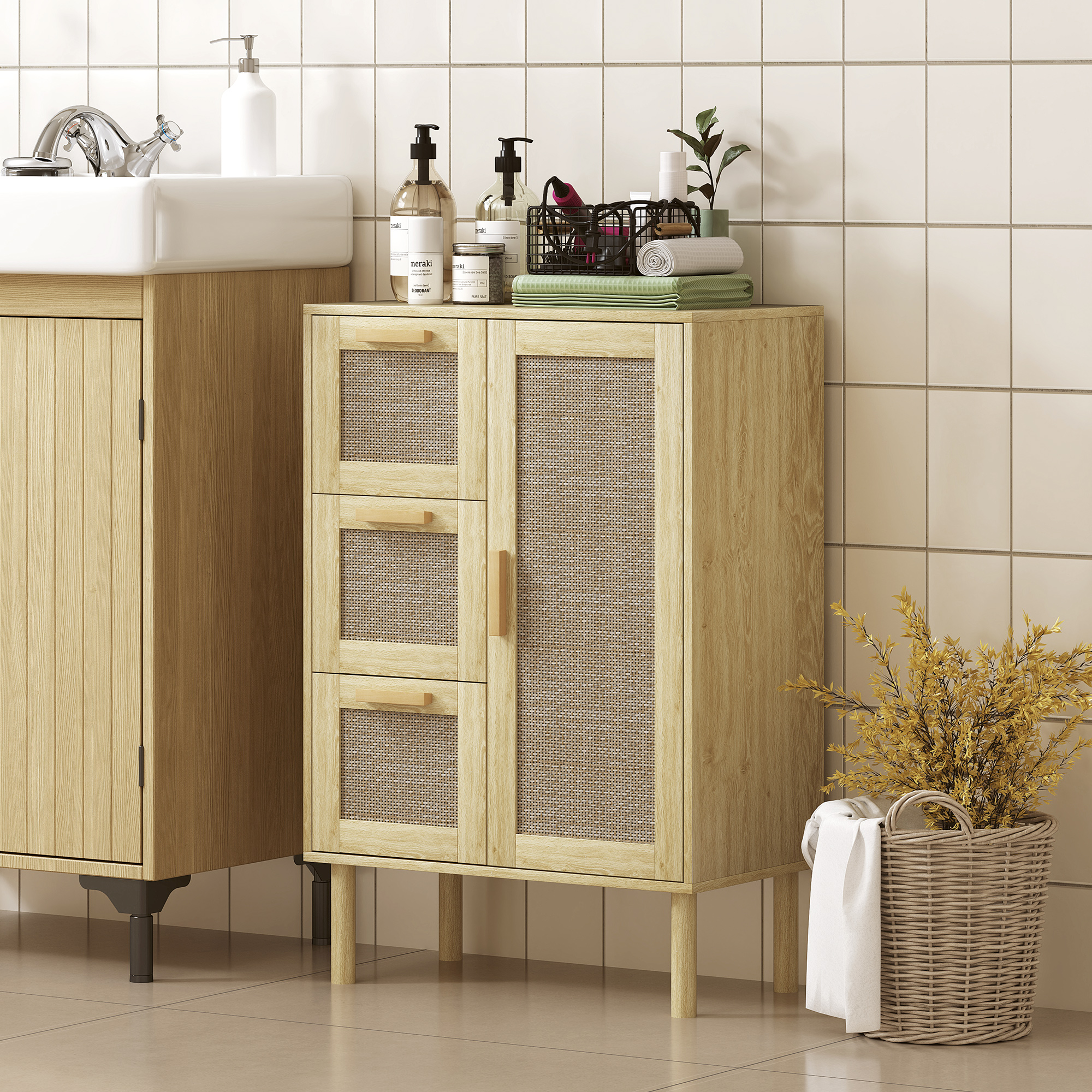 HOMCOM Badezimmerschrank Aufbewahrung, Bohème-Stil Möbel mit Schublade und günstig online kaufen