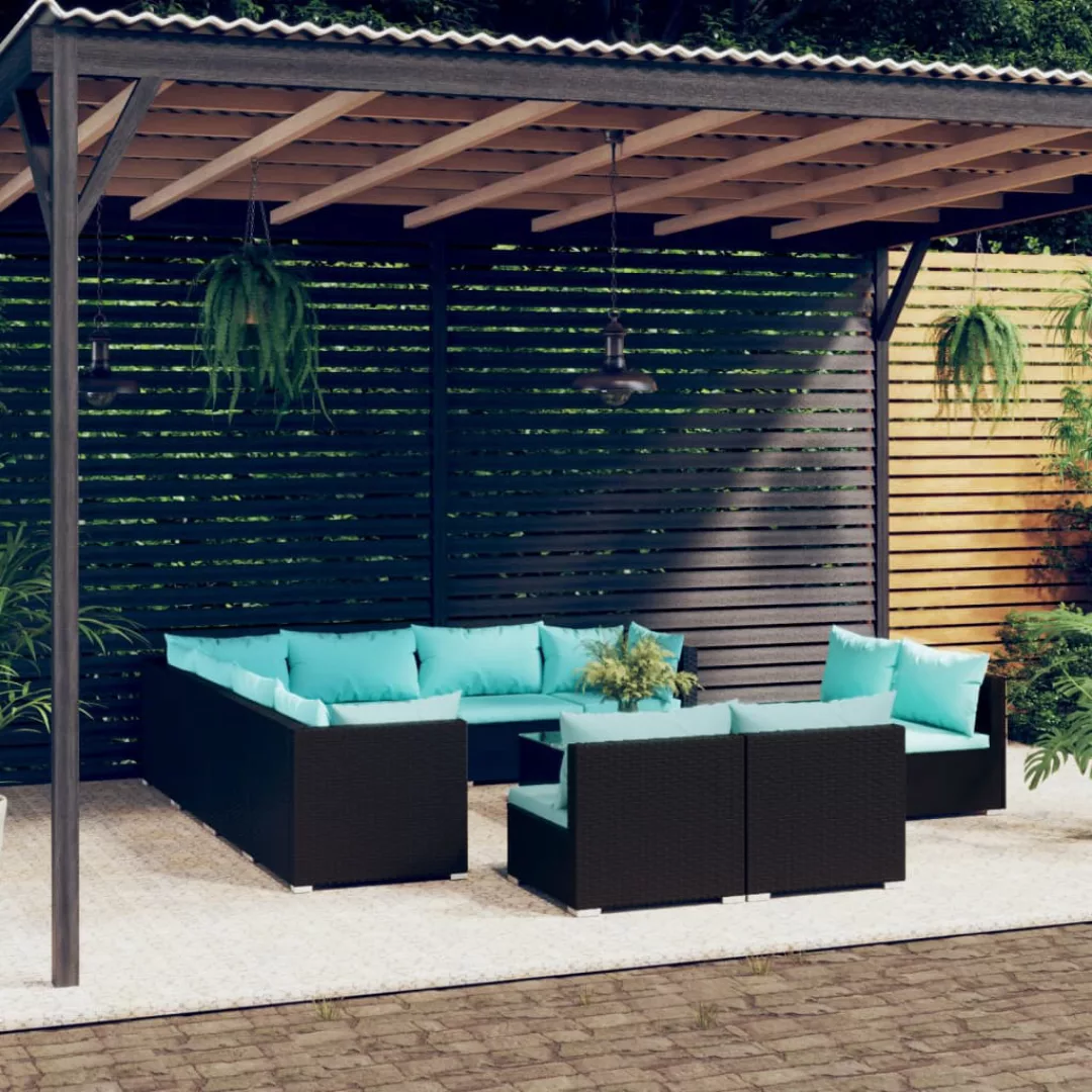 Vidaxl 12-tlg. Garten-lounge-set Mit Kissen Schwarz Poly Rattan günstig online kaufen